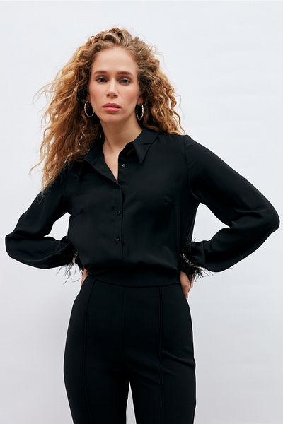 Sateen Shirt with Accessories on Cuffs - Black
