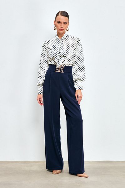 Sateen Pantaloni largi cu accesorii pentru talie - ALBASTRU ÎNCHIS