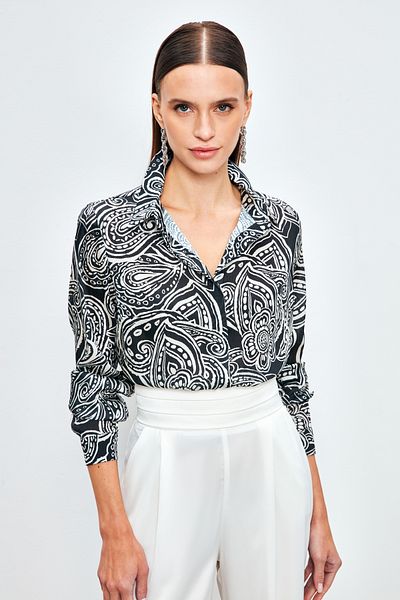Sateen Patterned Plain Shirt - Black