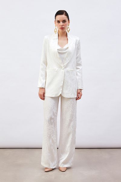 Sateen Patterned Satin Trousers - Ecru