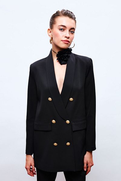 Sateen Jachetă dublu cu nasturi - NEGRU