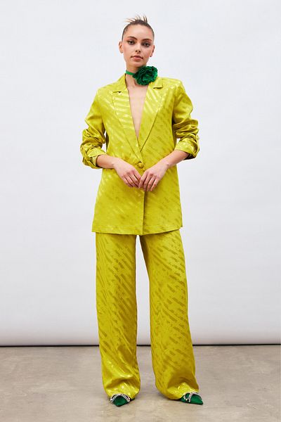 Sateen Patterned Loose Trousers - Oil Green
