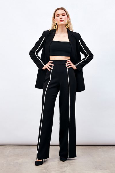 Sateen Contrast Loose Trousers - Black