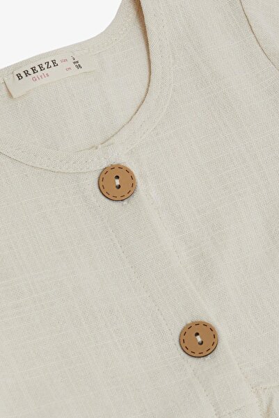 Breeze Girl's Linen Dress Buttoned with Side Pockets 1.5-5 Years, Cream