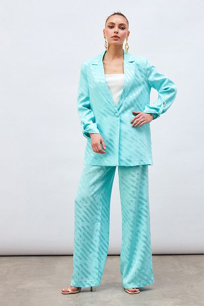 Sateen Patterned Loose Trousers - Turquoise