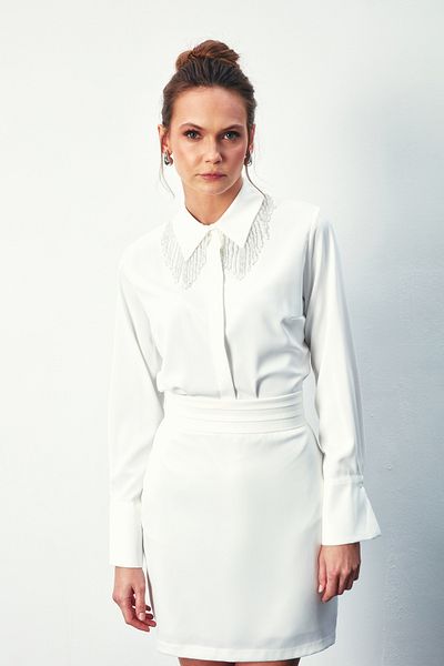 Sateen Collar Transparent Accessory Shirt - ECRU