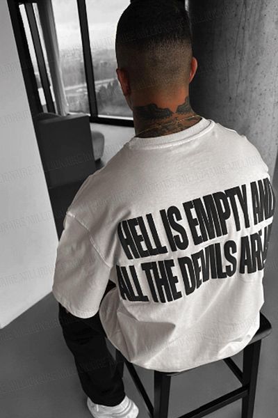 Teenage Millionaire Ανδρικό μπλουζάκι Hell & Devil Kabaran Print Ecru Crew Neck Oversize Salas