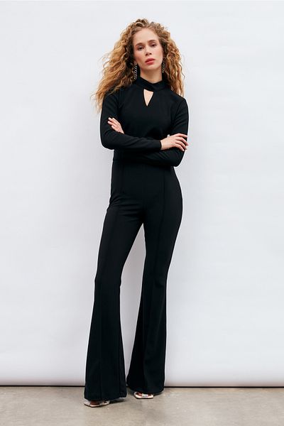 Sateen Black Flared Trousers