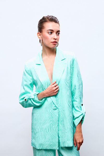 Sateen Foldable Sleeve Detailed Jacket - Turquoze