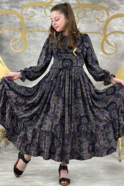 Riccotarz Μωβ φόρεμα για κορίτσια με βολάν με μανσέτα στον αστράγαλο με μοκέτα