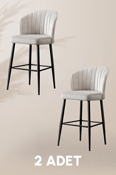 MYMASSA Rubi Bar Sandalye - Babyface Krem - Siyah Metal Ayak - Bar Taburesi /...