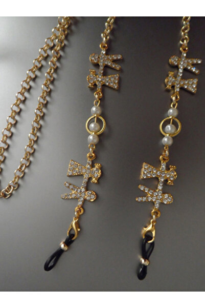 THİNBLACK ALTIN KAPLAMA GÖZLÜK ZİNCİRİ ZİRKON TAŞLI VE İNCİLİ ARKADAŞ TEMALI