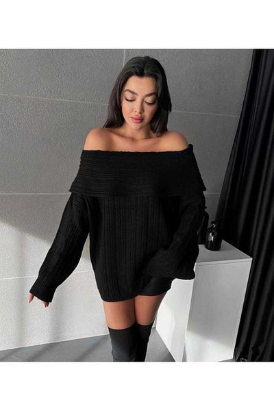 KNİTİCAL TEKSTİL Pulover sezonier pliat cu umăr dezactivat din material textil