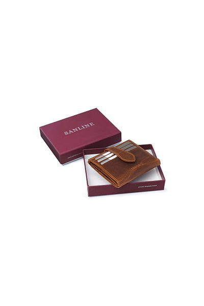 SANLINE Πορτοφόλι 800 Model Unisex Γνήσιο Δερμάτινο Θήκη Κάρτας - Μαύρισμα