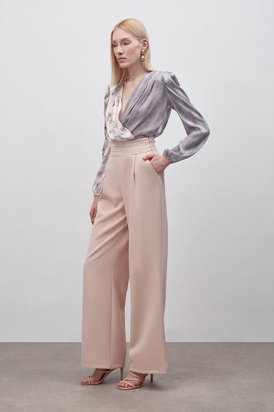 Sateen Pantaloni cu buzunar cu detalii în talie - bej