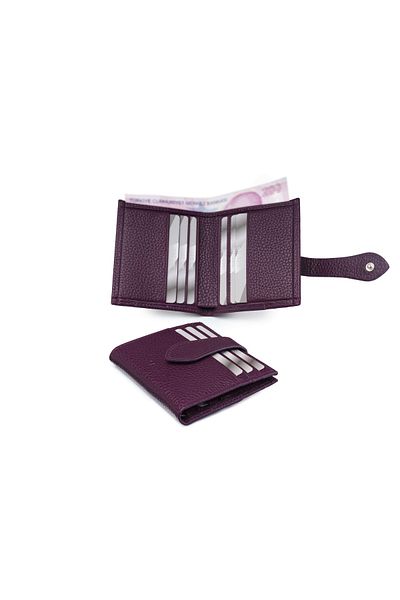 SANLINE 800 Model Unisex Genuine Leather Card Holder Wallet - Plum