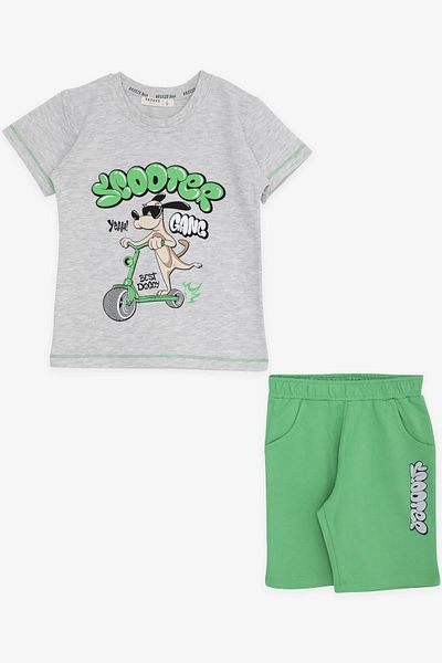Breeze 1-4 Years Old Boy Set - Skateboarder Puppy Printed, Light Gray Melange