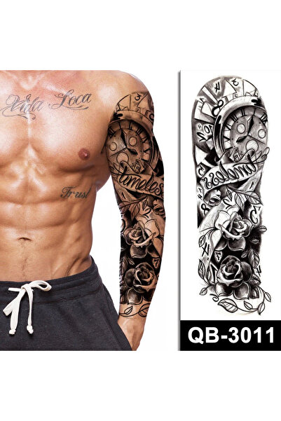 Tattoo Gerçekci Geçici Saat ve Gül Çiçek Kol Kaplama Tattoo Dövme Modelleri