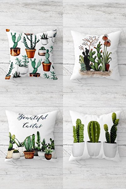 uygun dekor Σετ μαξιλαροθήκη καναπέ με κρυφό φερμουάρ με σχέδιο κάκτου (4 τεμ.)