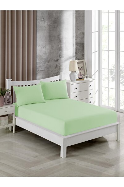 FAVORİST Green King Size Elastic Sheet Set - 180x200, 2 Pillowcases Inclus