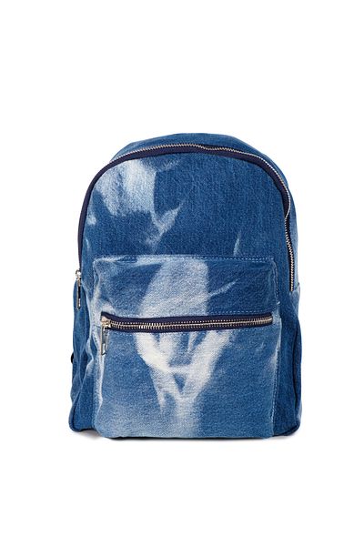 ICONE BAG Geantă pentru femei de culoare indigo, rucsac pentru femei din denim, denim, lavat, Tie Dye, cu fermoar