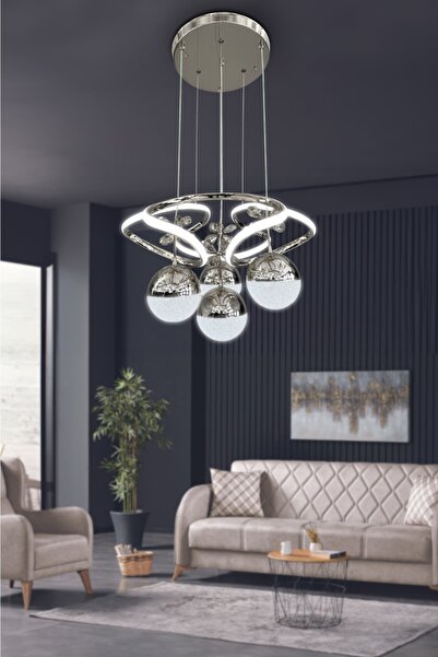 RSCOLLECTIONS Modern Sarkıt Kumandalı Dimmerli 3 Renk 4 Toplu Led Avize Salon...