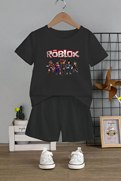 MYADA Set pentru copii cu imprimeu Roblox - Decolteu, pantaloni scurți elasti...
