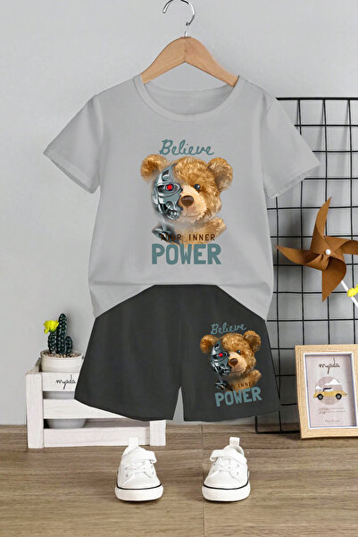 MYADA Παιδικό σετ 2 τεμαχίων εμπριμέ ρομπότ αρκούδας Believe Power - Crew Nec...