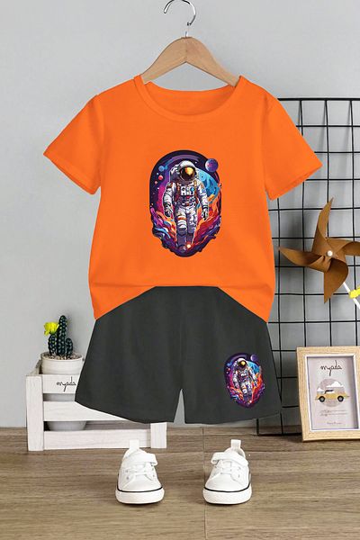 MYADA Astronaut Printed Children's Set with Long Shorts - Crew Neck, Elastic, Set of 2 12356