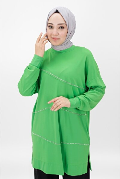 Puane VİSKON KUMAŞ ÖNÜ TAŞ ŞERİTLİ TESETTÜR TUNİK