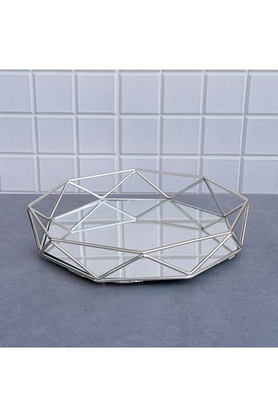 Hinora Elit Prizma - 33x33x7 cm Μεγάλος Στρογγυλός Ασημένιος Δίσκος Παρουσίασης με Καθρέφτη