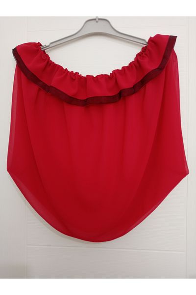 KobalBusiness Red Multi Chiffon + Black Organza Ribbon 164 cm Model - Lattice Tulle