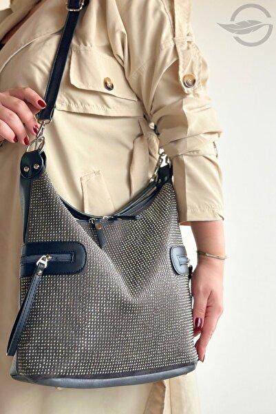 GALB LEATHER Yeni Trend Salaş Büyük Boy Taşlı Kadın Omuz Çantası