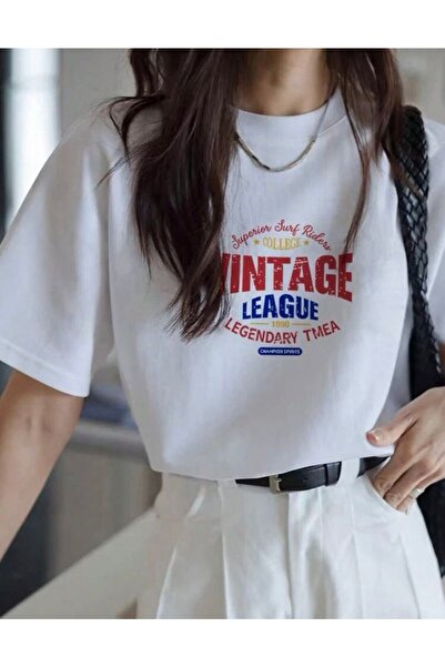 BYMEER Λευκό Vintage εμπριμέ μπλουζάκι Oversize