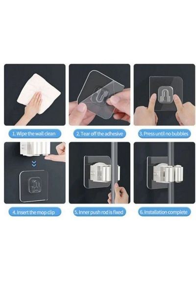 evinizin vitrini 2 Pieces Self Adhesive Wall Mounted Stick Mop Holder Mop Hanger