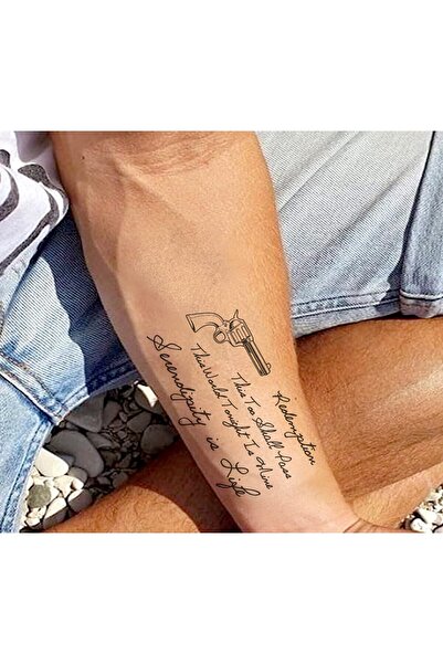 Tattoo Gerçekci Geçici Yazılı Tabanca Yıldız Karışık Dövme Etiket Kadın Erkek Kol Bacak