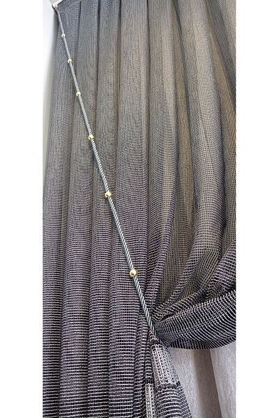 serART Gold Colored Beaded Phone Curtain - Double Breasted Design, Ceiling Tied Rope