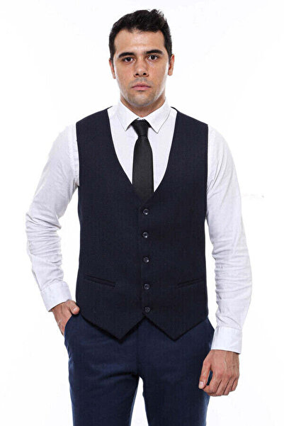 Wessi Lacivert Düz Slim Fit Yelek - Wessi