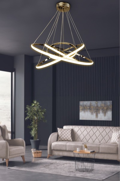 RSCOLLECTIONS 30/40/50/60/Gold Parlak Kasa Beyaz Işık Ledli Avize