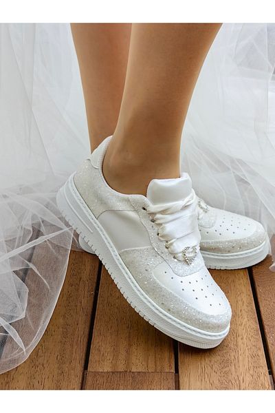 Ayakkabı Tutkusu Stilo ® Glittering Pearlescent Bridal Shoes - Flat Sole Sports Ivory
