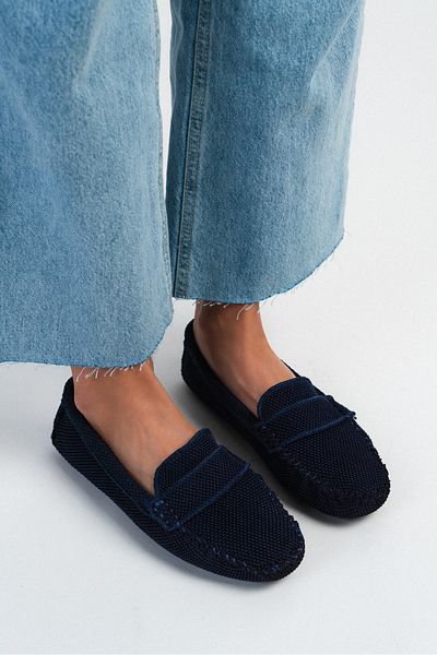 NİŞANTAŞI SHOES Baleriny Astoria Navy Blue Knitwear Leather - model damski z płaską podeszwą