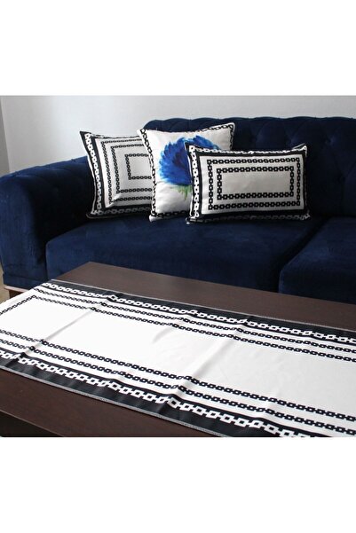 cuboo home Zincir Desenli Şık Özel Tasarım 4parça Kırlent Kılıfı Ve Runner Seti