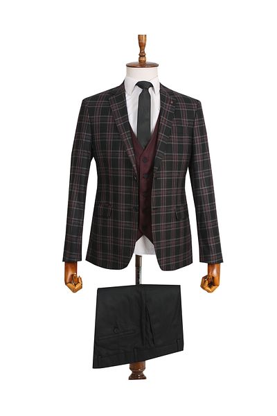 ACTUAL Claret Red Men's Suit with Vest - 5003-01