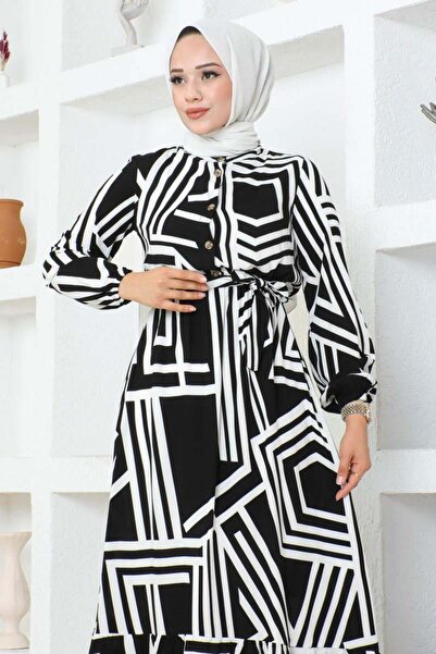 SGS Μαύρο ριγέ φόρεμα από βισκόζη