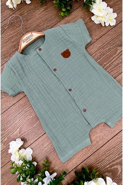 PATSAN Suede Bear Patterned 100% Cotton Muslin Baby Onesie - Summer