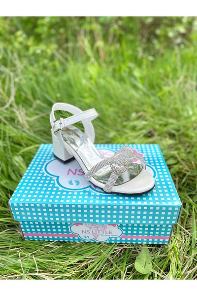 NS Little Stylish Jewelled Twist Heeled Evening Dress Shoes for Girls - Open Back
