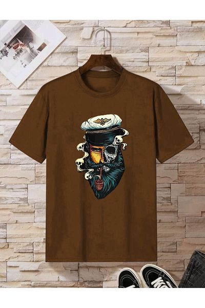 viptasarımtshirt Μαύρο Unisex Sailor Captain Illustrated T-Shirt - Vip Design