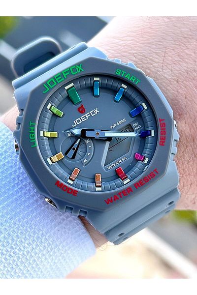 Joefox ساعة يد رياضية G-SHOCK باللون الرمادي 5 ATM مقاومة للماء - رقمية/تناظرية J-GS11