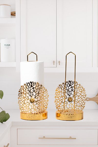 Leila Gold Colored Luxury Metal Paper Towel Holder - Home Decoration