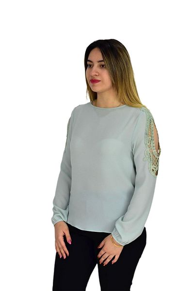 BAGLAN Ry-17570 Model Women's Laced Sleeve Blouse